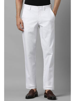 Louis Philippe - Men White Solid Flat Front Formal Trouser
