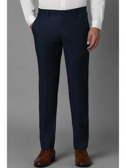 Louis Philippe - Men Navy Blue Solid Flat Front Formal Trouser