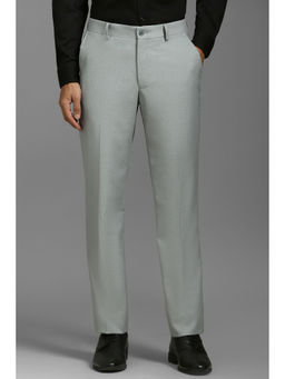 Louis Philippe - Men Grey Textured Flat Front Formal Trouser