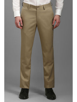 Louis Philippe - Men Khaki Solid Flat Front Formal Trouser
