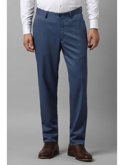 Louis Philippe - Men Blue Textured Flat Front Formal Trouser