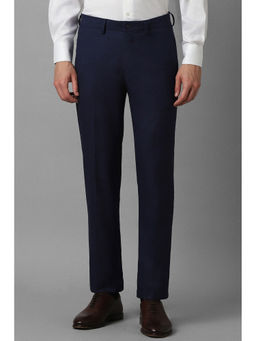 Louis Philippe - Men Navy Blue Check Flat Front Formal Trouser