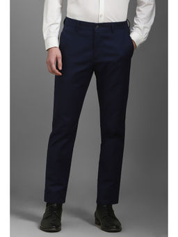 Louis Philippe - Men Navy Blue Solid Flat Front Formal Trouser