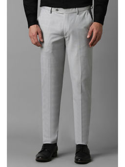 Louis Philippe - Men Grey Textured Flat Front Formal Trouser
