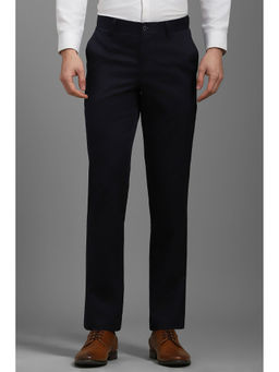 Louis Philippe - Men Navy Blue Solid Flat Front Formal Trouser