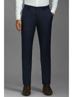 Louis Philippe - Men Navy Blue Solid Flat Front Formal Trouser