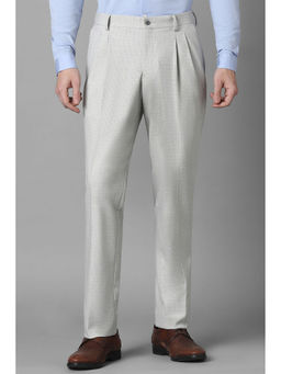 Louis Philippe - Men Grey Textured Pleated Formal Trouser