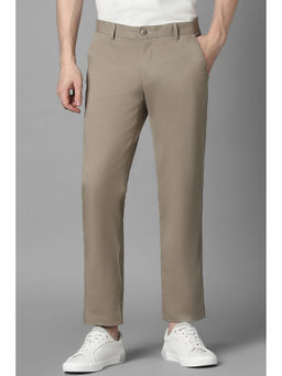 Louis Philippe - Men Beige Solid Flat Front Casual Trouser