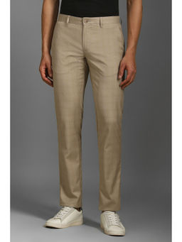 Louis Philippe - Men Beige Check Flat Front Casual Trouser