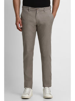 Louis Philippe - Men Grey Textured Flat Front Casual Trouser