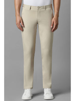 Louis Philippe - Men Beige Solid Flat Front Casual Trouser