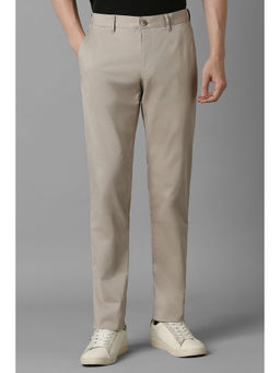 Louis Philippe - Men Beige Solid Flat Front Casual Trouser