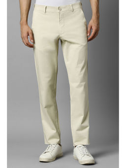 Louis Philippe - Men Beige Solid Flat Front Casual Trouser