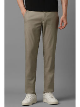 Louis Philippe - Men Beige Textured Flat Front Casual Trouser