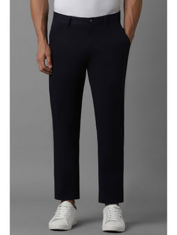 Louis Philippe - Men Navy Blue Solid Flat Front Casual Trouser