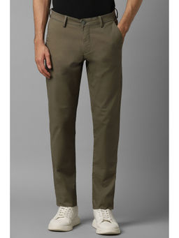 Louis Philippe - Men Olive Solid Flat Front Casual Trouser