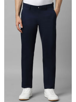 Louis Philippe - Men Navy Blue Solid Flat Front Casual Trouser