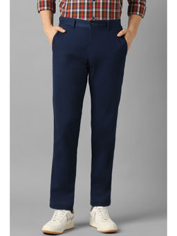 Louis Philippe - Men Navy Blue Solid Flat Front Casual Trouser
