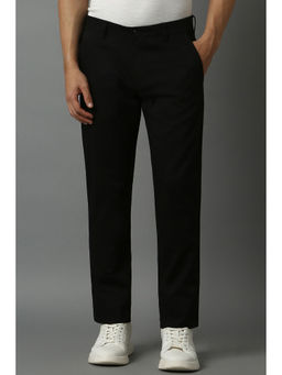 Louis Philippe - Men Black Solid Flat Front Casual Trouser