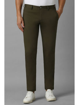 Louis Philippe - Men Olive Textured Flat Front Casual Trouser