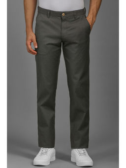 Louis Philippe - Men Grey Textured Flat Front Casual Trouser