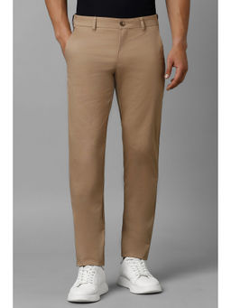 Louis Philippe - Men Beige Solid Flat Front Casual Trouser