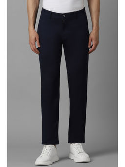 Louis Philippe - Men Navy Blue Solid Flat Front Casual Trouser