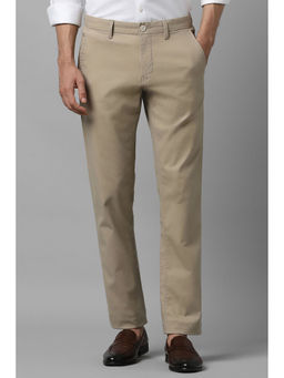 Louis Philippe - Men Beige Solid Flat Front Casual Trouser