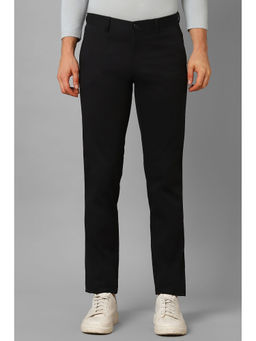 Louis Philippe - Men Black Solid Flat Front Casual Trouser