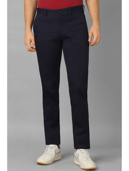 Louis Philippe - Men Navy Blue Solid Flat Front Casual Trouser