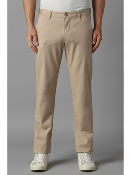 Louis Philippe - Men Beige Textured Flat Front Casual Trouser