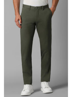 Louis Philippe - Men Olive Solid Flat Front Casual Trouser