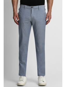 Louis Philippe - Men Light Blue Textured Flat Front Casual Trouser