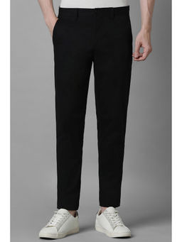 Louis Philippe - Men Black Solid Flat Front Casual Trouser