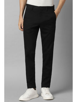 Louis Philippe - Men Black Solid Flat Front Casual Trouser