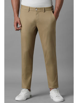 Louis Philippe - Men Beige Solid Flat Front Casual Trouser