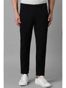 Louis Philippe - Men Black Solid Flat Front Casual Trouser
