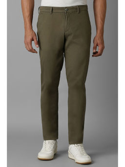 Louis Philippe - Men Olive Solid Flat Front Casual Trouser