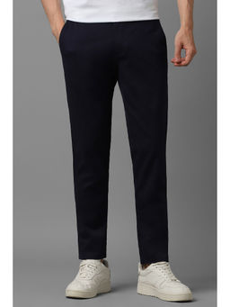 Louis Philippe - Men Navy Blue Textured Flat Front Casual Trouser