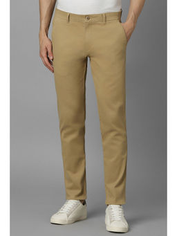 Louis Philippe - Men Khaki Solid Flat Front Casual Trouser
