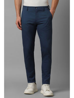 Louis Philippe - Men Navy Blue Solid Flat Front Casual Trouser