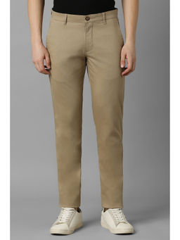 Louis Philippe - Men Beige Solid Flat Front Casual Trouser