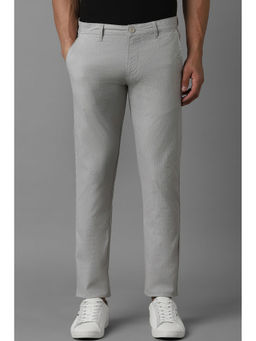 Louis Philippe - Men Grey Stripe Flat Front Casual Trouser