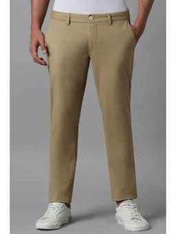 Louis Philippe - Men Beige Solid Flat Front Casual Trouser