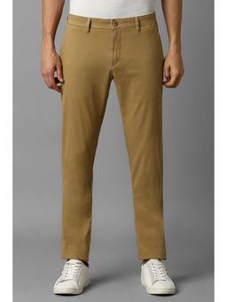 Louis Philippe - Men Khaki Solid Flat Front Casual Trouser
