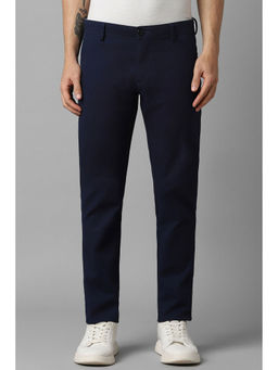Louis Philippe - Men Navy Blue Solid Flat Front Casual Trouser