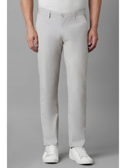 Louis Philippe - Men Grey Stripe Flat Front Casual Trouser