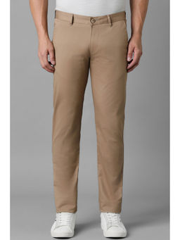 Louis Philippe - Men Beige Solid Flat Front Casual Trouser