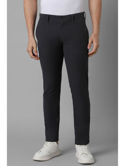 Louis Philippe - Men Black Solid Flat Front Casual Trouser