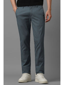 Louis Philippe - Men Blue Check Flat Front Casual Trouser